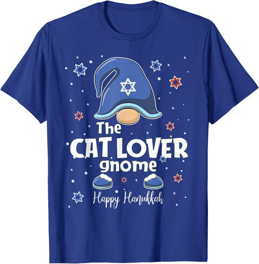Cat Lover Gnome Funny Hanukkah Family Matching Gift Pajama T-Shirt - T-Shirt | Royal