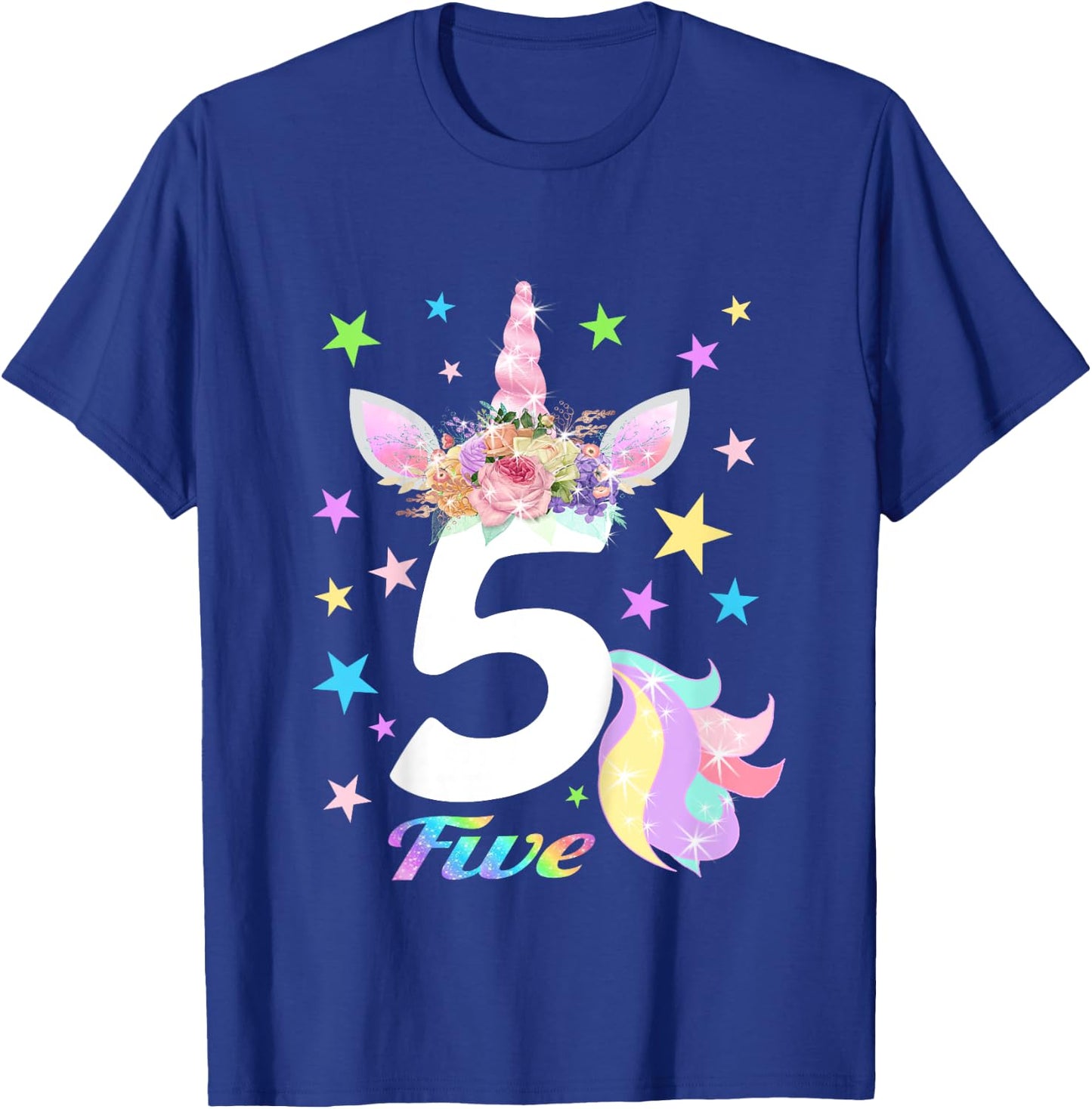 Number 5 (Five) 5th Birthday Unicorn Shirts for Girls T-Shirt - T-Shirt | Royal