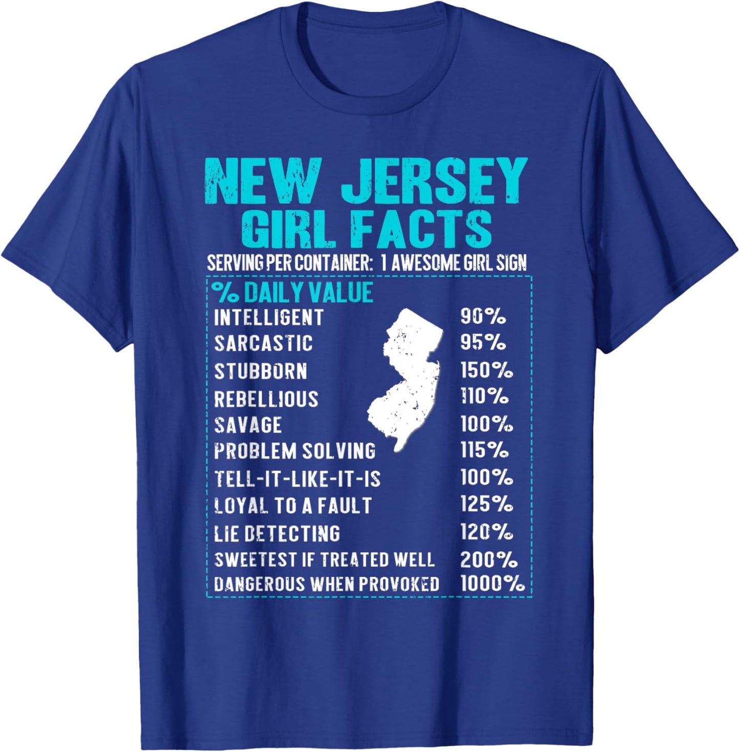 New Jersey Girl Facts Funny Birthday Gift Born in New Jersey T-Shirt - T-Shirt | Royal