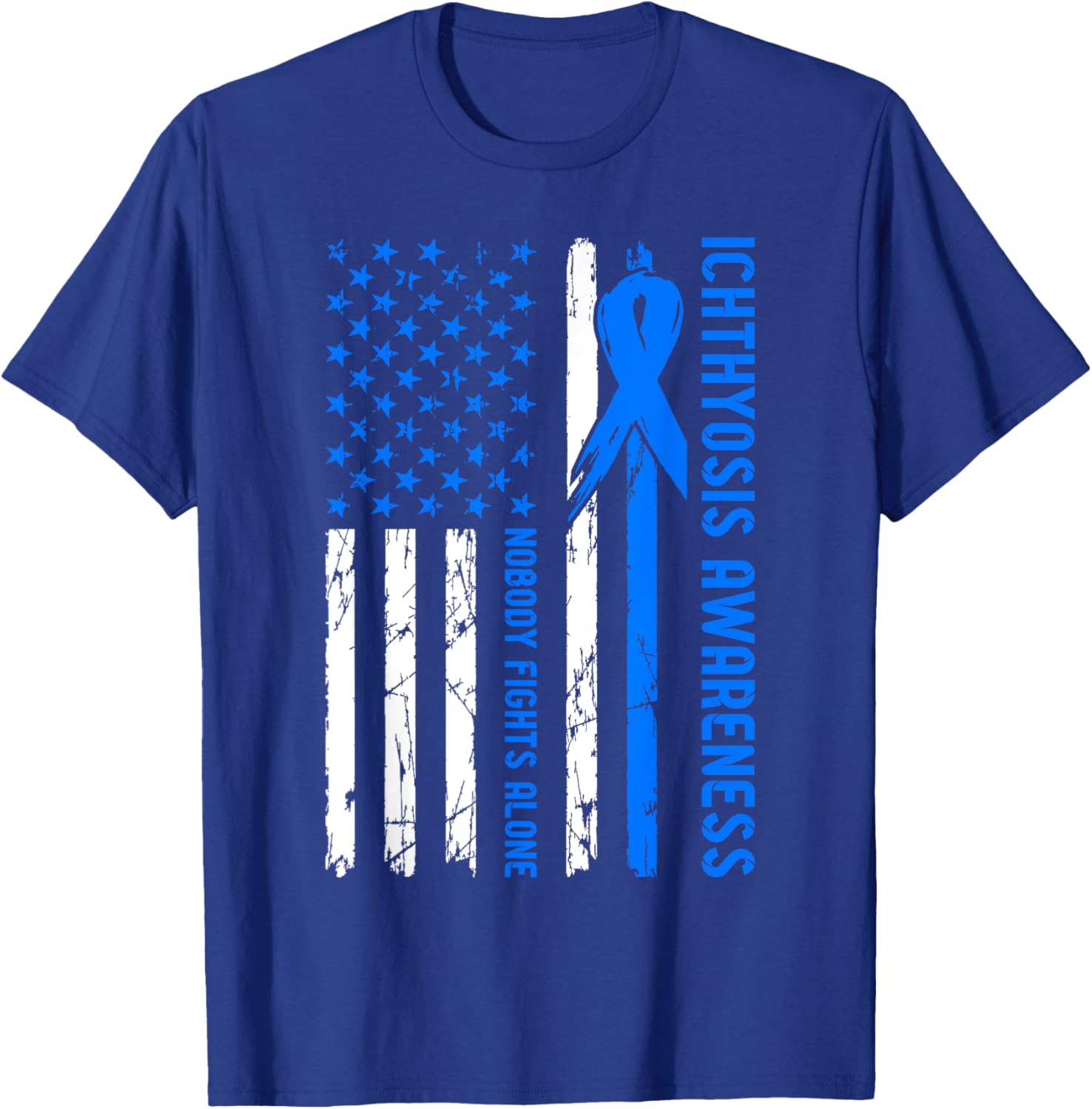 Ichthyosis Awareness Flag Nobody Fights Alone T-Shirt - T-Shirt | Royal