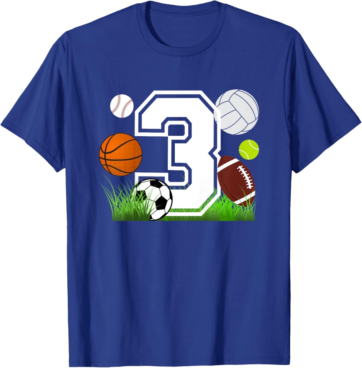 Kids 3rd Birthday Sports Birthday Theme Three Year Old Boy T-Shirt - T-Shirt | Royal