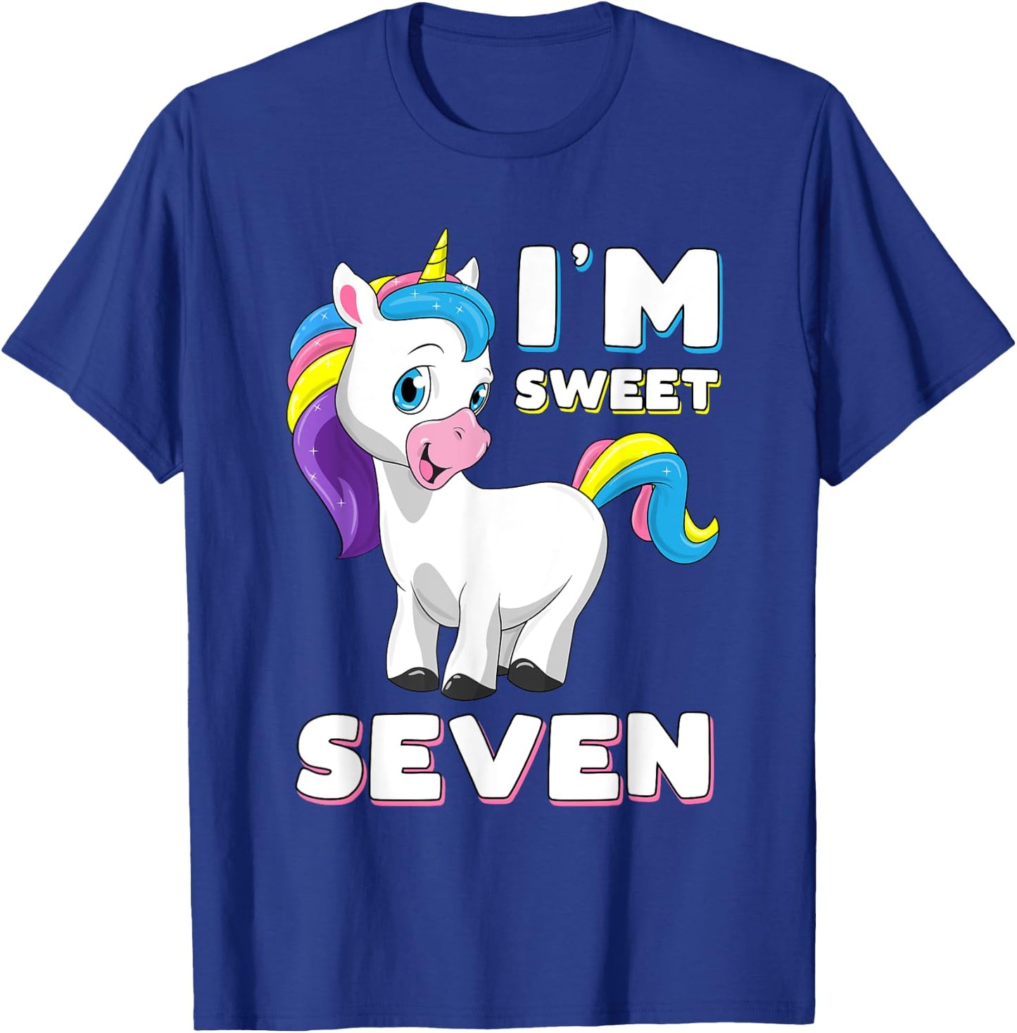 I'm seven Girl Shirt Sweet Unicorn 7th birthday Party Bday T-Shirt - T-Shirt | Royal