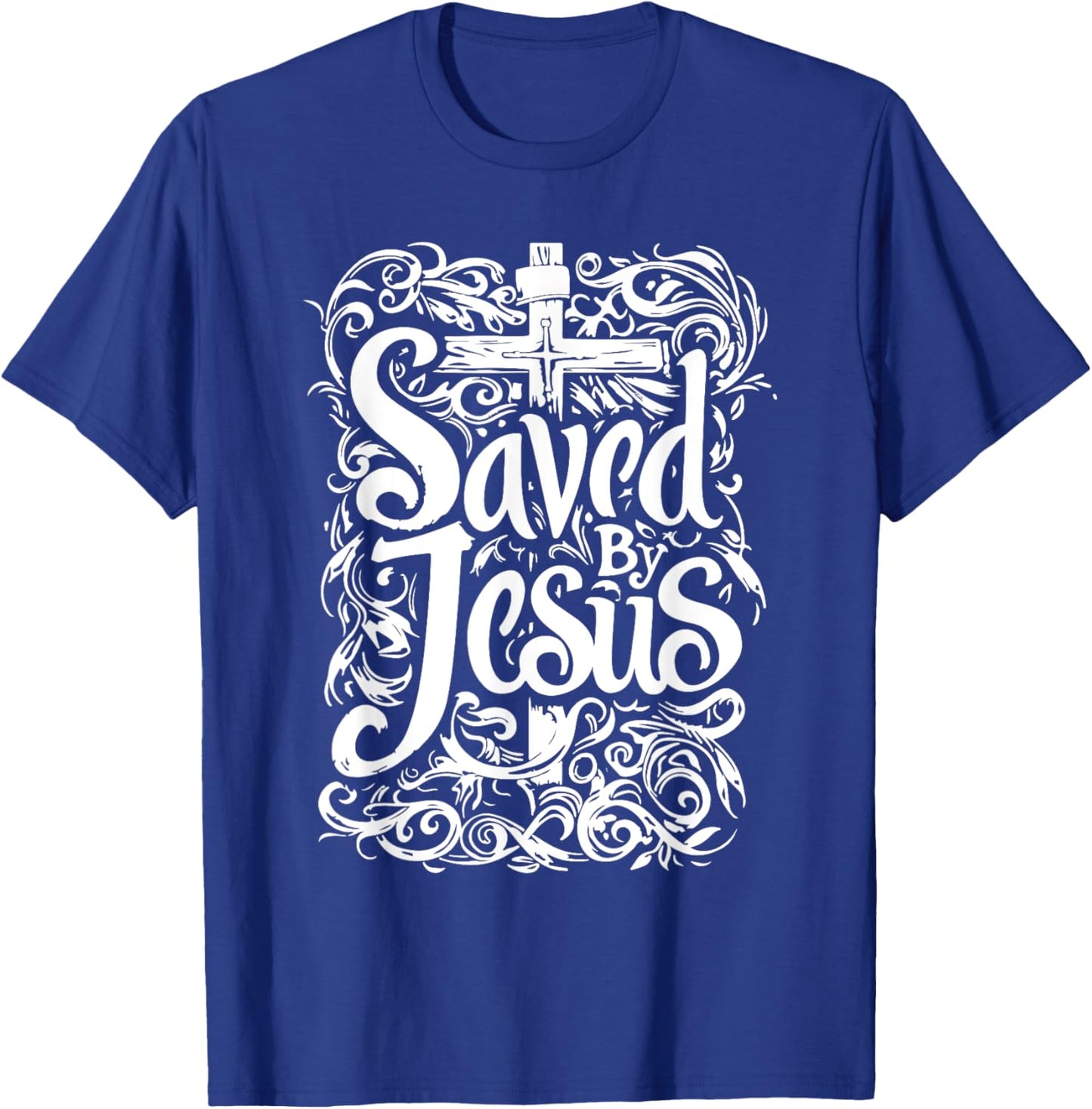 Bible Verse | Saved By Jesus Christ | Tattoo Style T-Shirt - T-Shirt | Royal