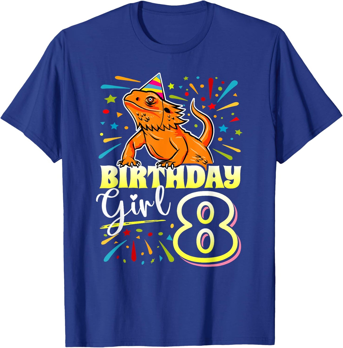 Bearded Dragon Lizard Kids 8th Birthday - 8 Year Old Girl T-Shirt - T-Shirt | Royal