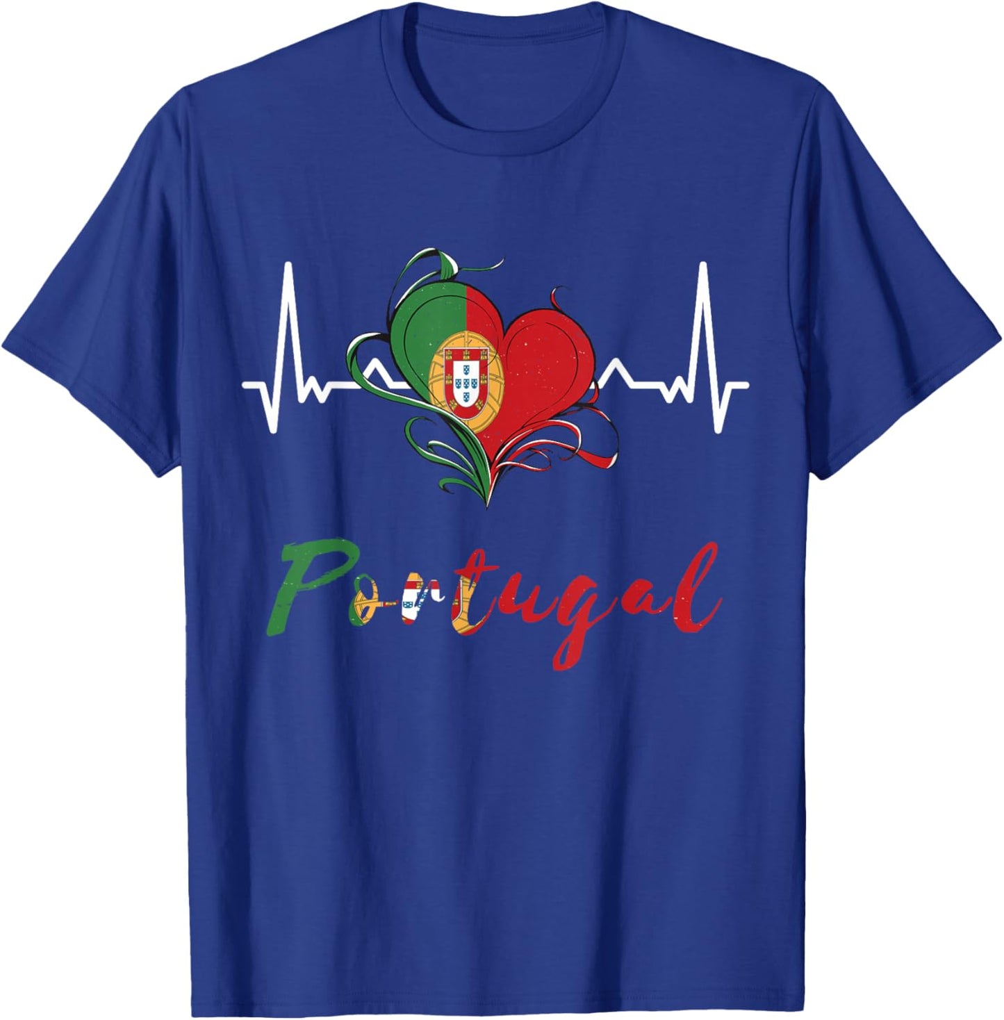 Portugal Flagge Herzschlag EKG Pulse Portugiesische Wurzeln Herz T-Shirt - T-Shirt | Royal