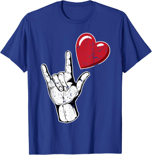 I Love You Hand Sign Valentines Day Shirt | Language T-Shirt - T-Shirt | Royal