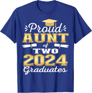 Proud Aunt of Two 2024 Graduate Class 2024 Graduation family T-Shirt - T-Shirt | Royal