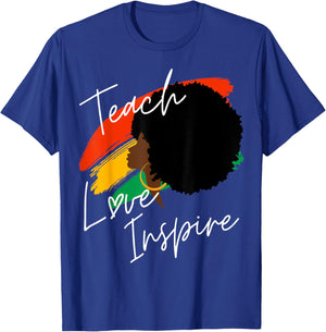 Teach Love Inspire Teacher African American Proud Afro Girl T-Shirt - T-Shirt | Royal