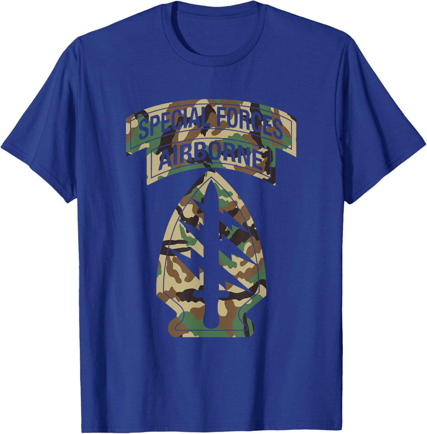 US Special Forces - SF Green Beret Patch & Tab BDU Camo T-Shirt - T-Shirt | Royal