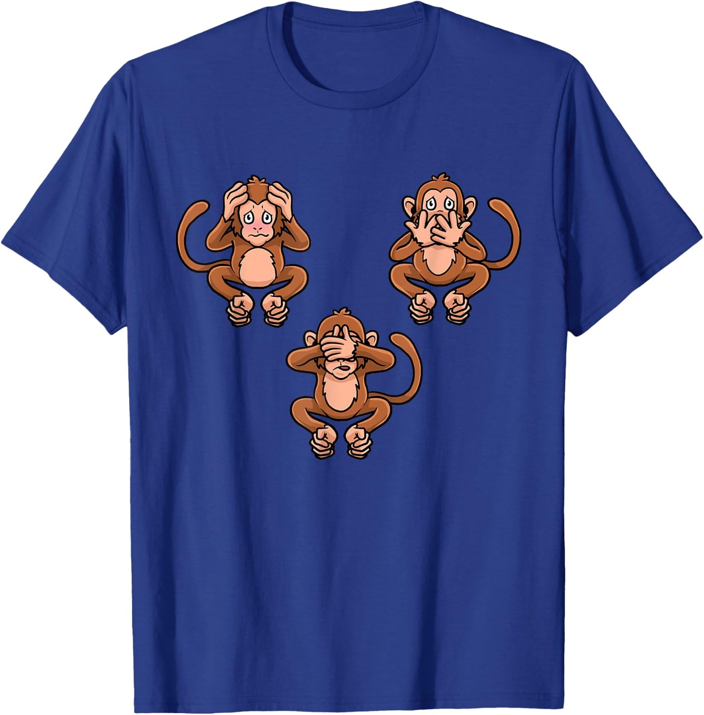 Speak Hear & See No Evil Three Monkies Wise Monkey T-Shirt - T-Shirt | Royal