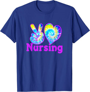 Nurse Shirts Peace Love Nursing Tie Dye Fun for RN CNA LPN T-Shirt - T-Shirt | Royal