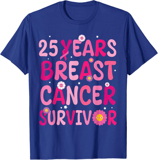 Pink Sunflower Warrior Fight 25 Years Breast Cancer Survivor T-Shirt - T-Shirt | Royal