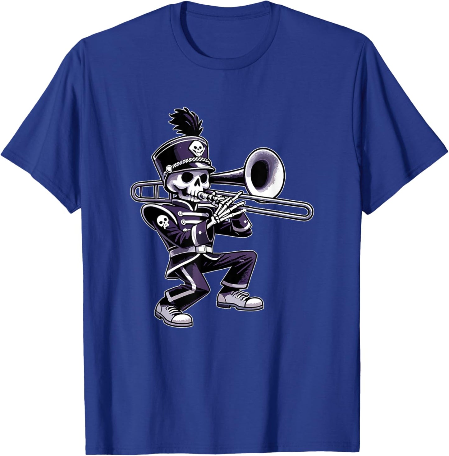 Halloween Skeleton School Marching Band Trombone Player T-Shirt - T-Shirt | Royal