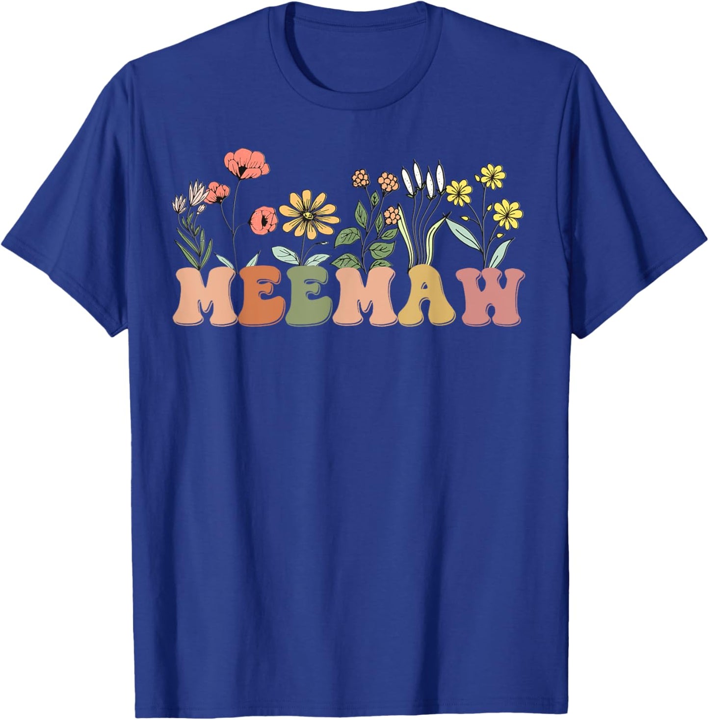 Meemaw For Grandma Retro Wildflowers Mother's Day Meemaw T-Shirt - T-Shirt | Royal