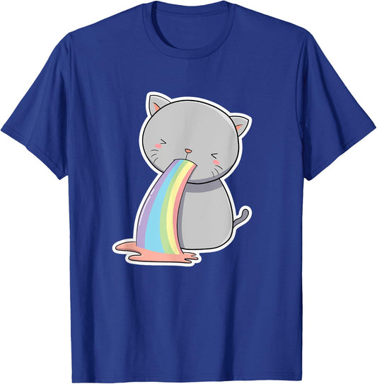 Cat Throwing Up Rainbow Funny Vomiting Kitty Lover Drawing T-Shirt - T-Shirt | Royal