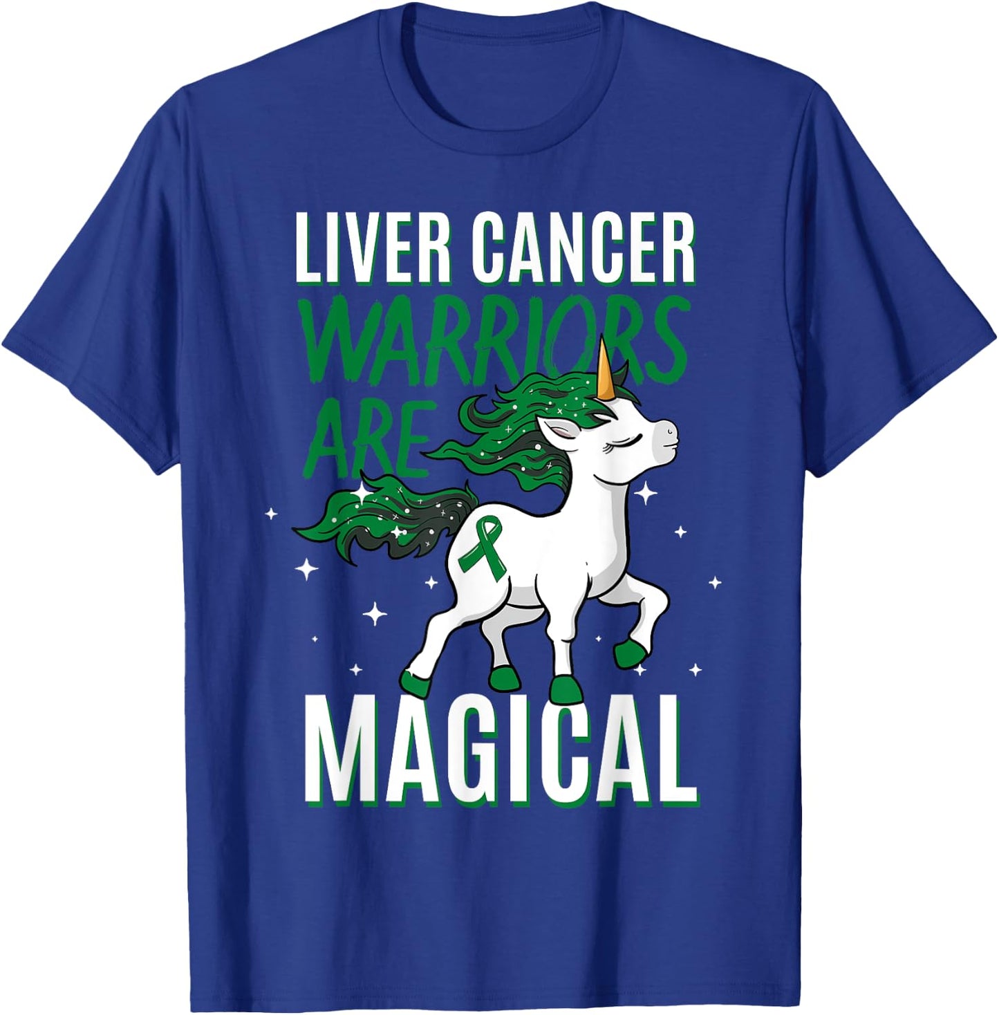 Liver Cancer Warrior Magical Unicorn Green Ribbon Jaundice T-Shirt - T-Shirt | Royal