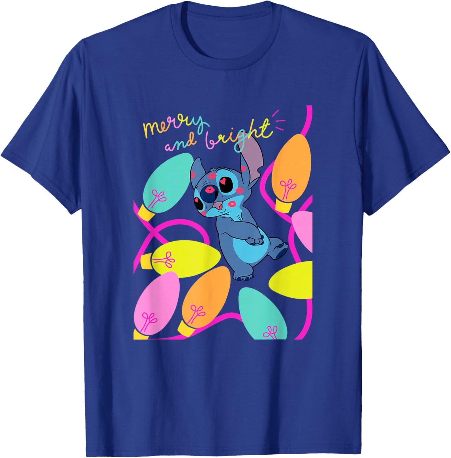 Disney Lilo & Stitch Christmas Merry And Bright Stitch Light T-Shirt - T-Shirt | Royal