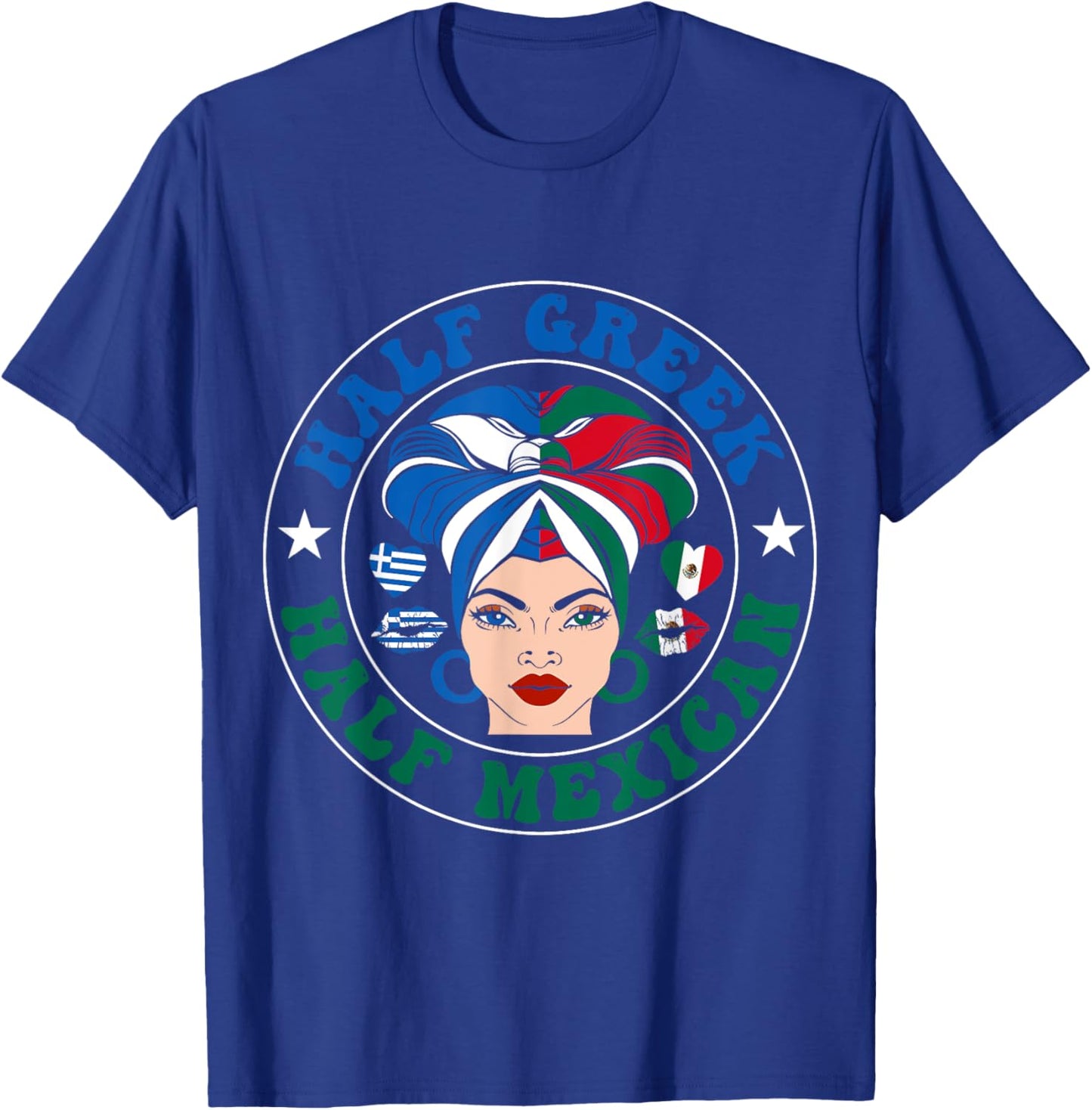Half Greek Half Mexican Greece Mexico Flag Roots Women Girls T-Shirt - T-Shirt | Royal
