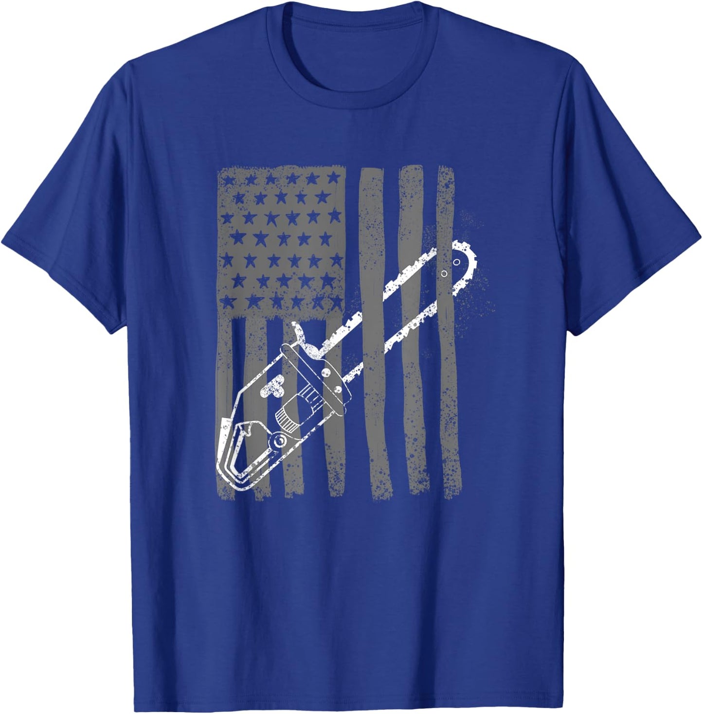 Vintage US Flag Chainsaw | Cute Woodworker Funny Logger Gift T-Shirt - T-Shirt | Royal