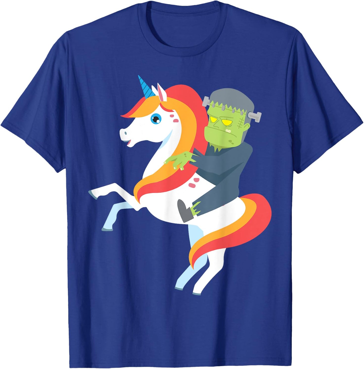 Frankenstein Riding Unicorn Cute Monster Halloween Costume T-Shirt - T-Shirt | Royal