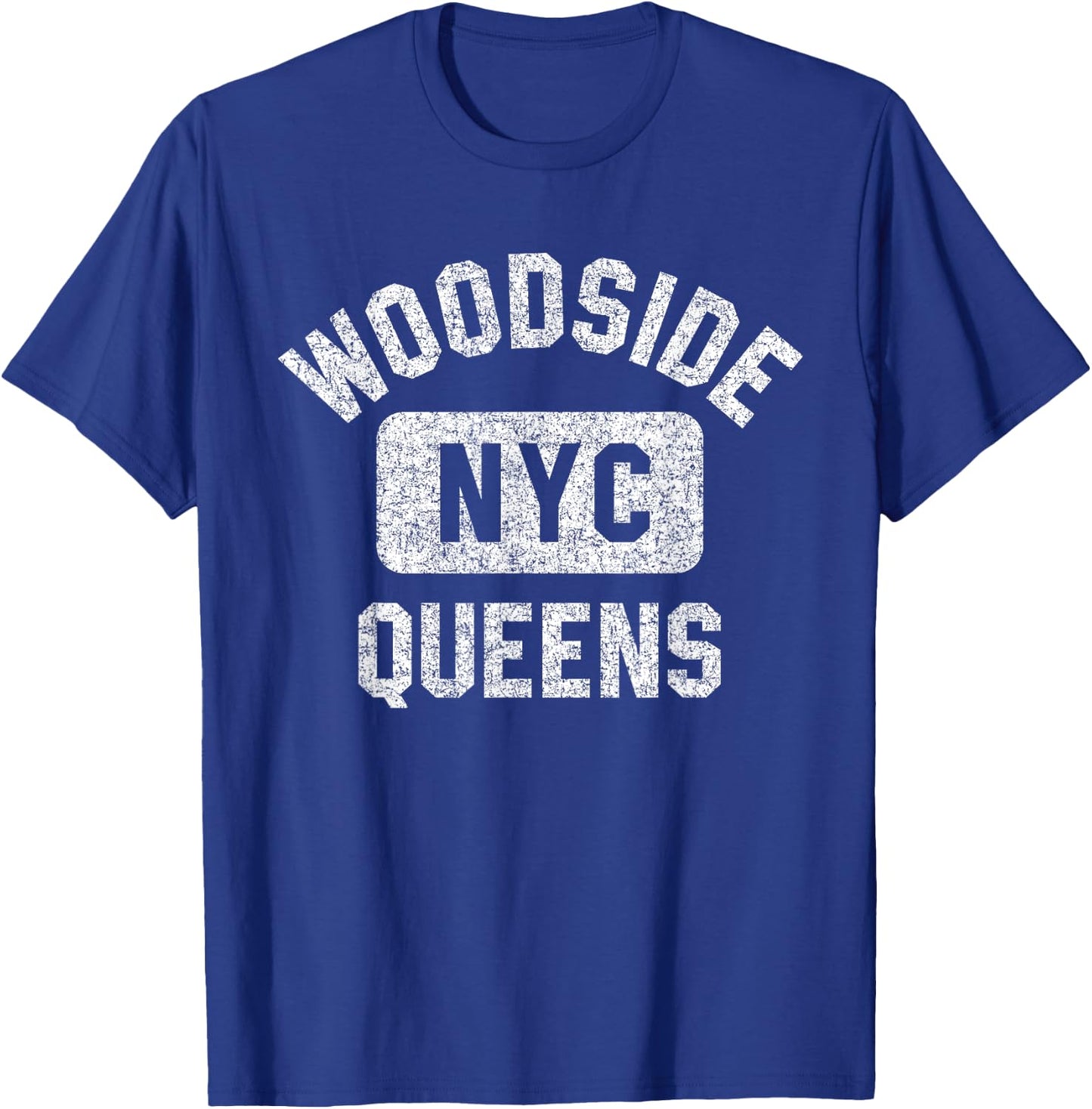 Woodside Queens NYC Gym Style Distressed Print T-Shirt - T-Shirt | Royal