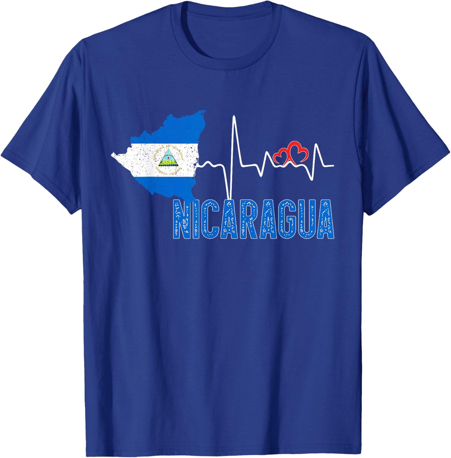 Nicaragua Flag Map Heartbeat for Nicaraguan Pride T-Shirt - T-Shirt | Royal