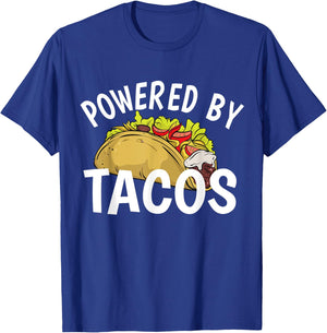 Funny Taco Powered By Tacos , -Adults, Black, Small, Short Sleeve, Classic Fit T-Shirt - T-Shirt | Royal