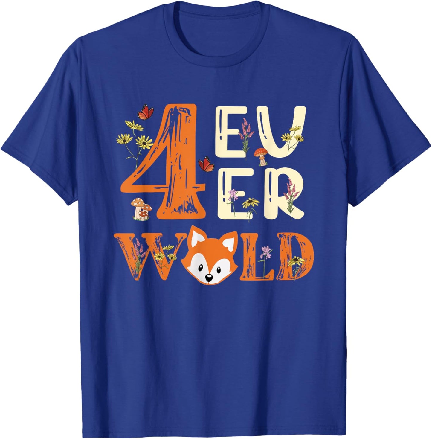 4 Ever Wild Birthday Decorations Girl Fox 4th Birthday Party T-Shirt - T-Shirt | Royal