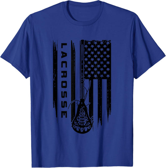 American Flag Lacrosse Apparel - Lacrosse Small T-Shirt - T-Shirt | Royal