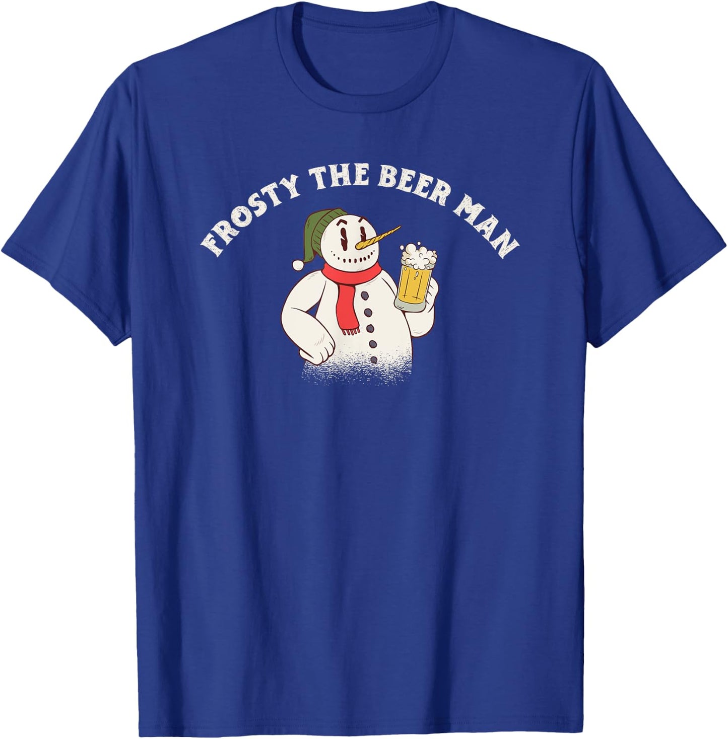 Frosty the Beer Man Snowman Drinking a Beer Pun T-Shirt - T-Shirt | Royal