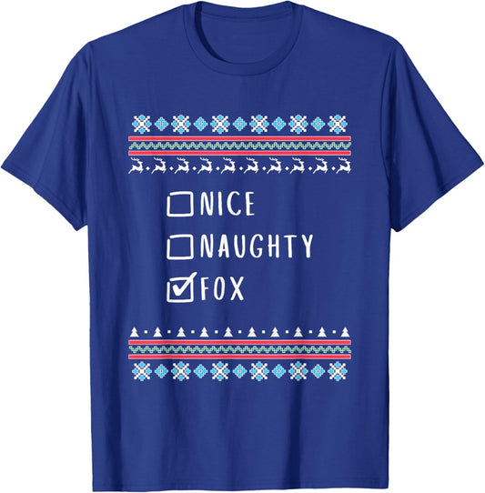 Nice, Naughty, Fox, Ugly Sweater Style T-Shirt - T-Shirt | Royal