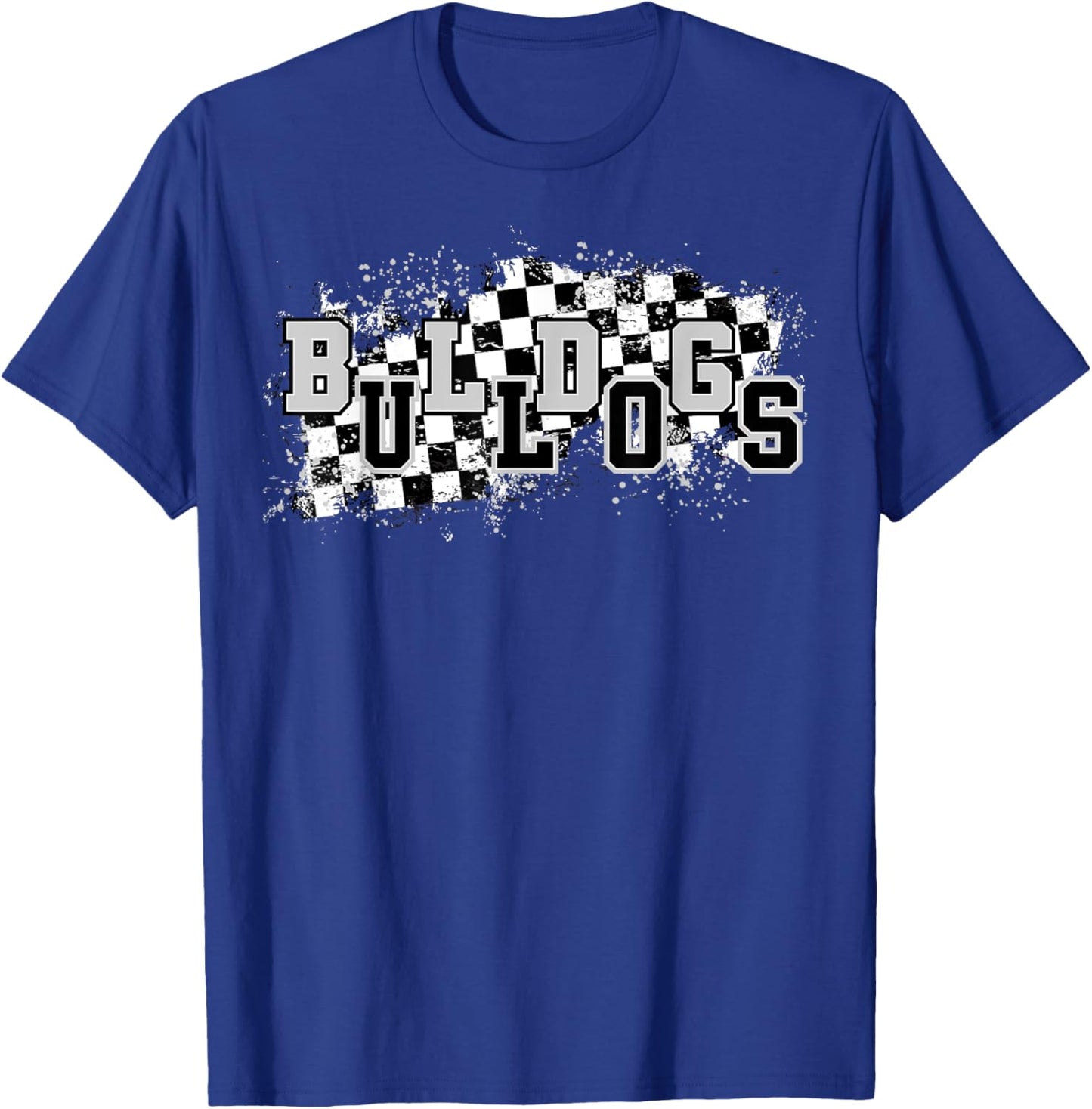 Bulldogs School Spirit Bulldog Pride Checkered Teacher T-Shirt - T-Shirt | Royal