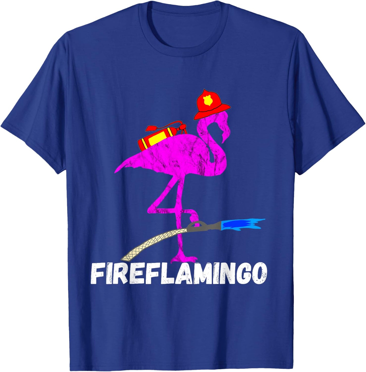 Fire Fighter Flamingo Exotic Bird Firefighter Fireman T-Shirt - T-Shirt | Royal