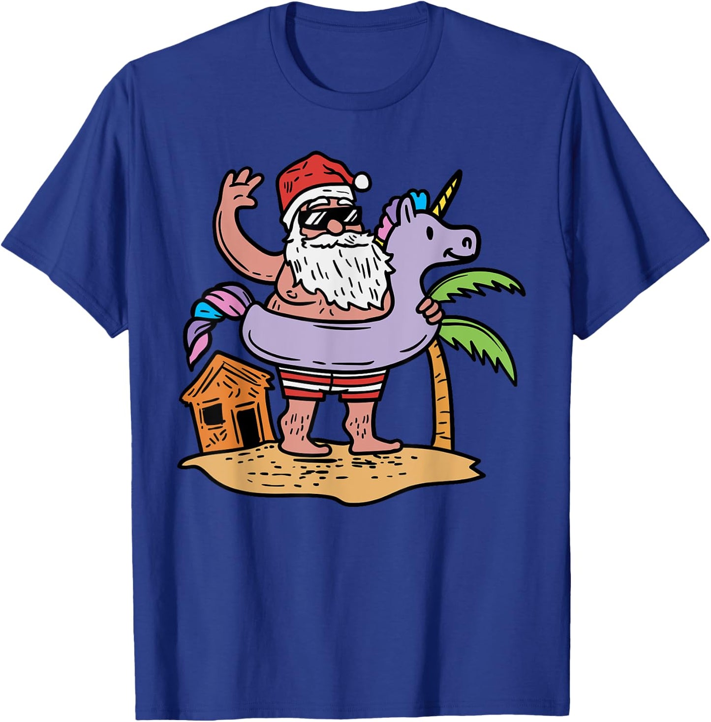 Summer Santa Unicorn Floater Funny Christmas July Beach Gift Women Kids T-Shirt - T-Shirt | Royal