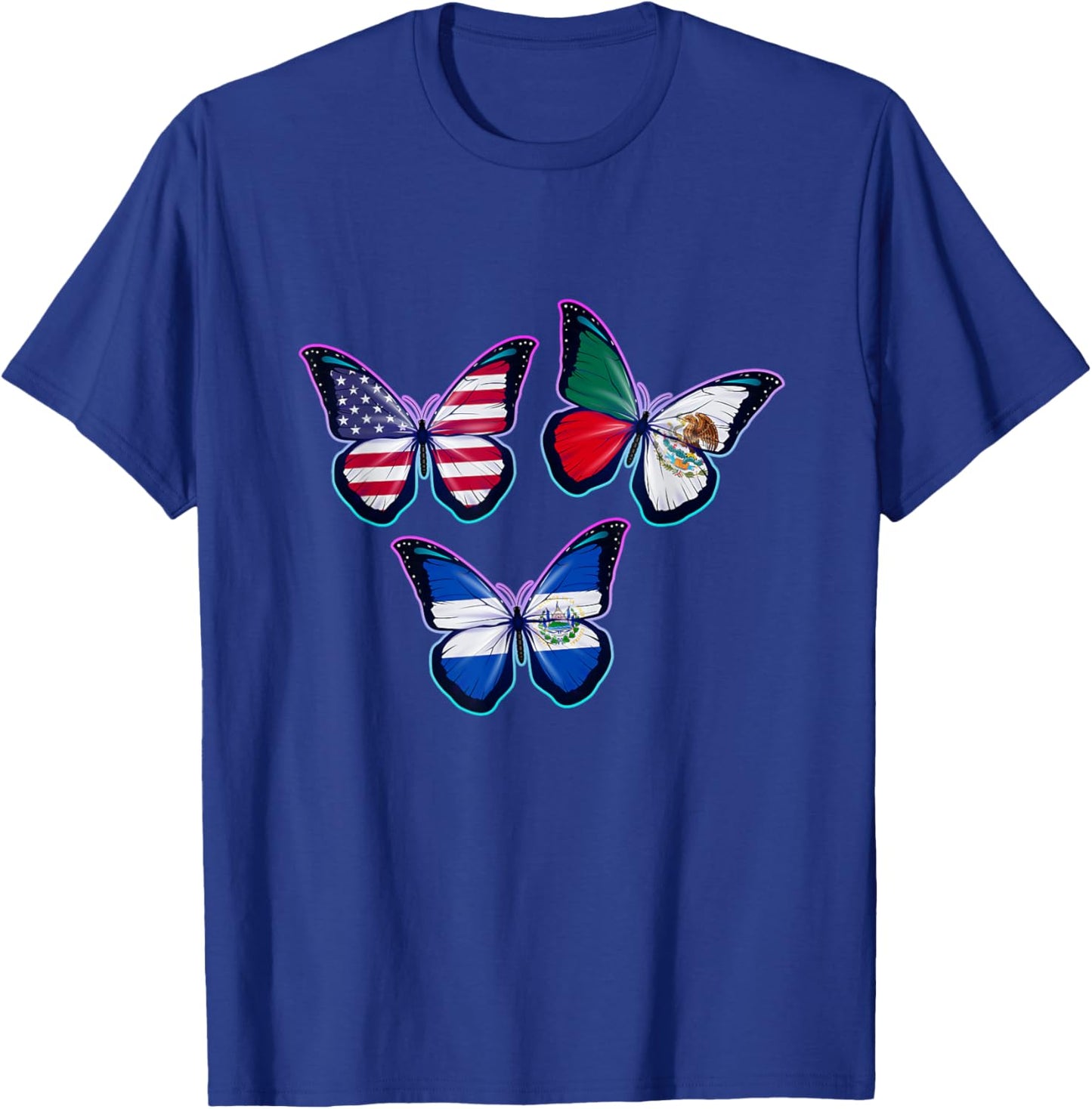 Multiculti Heritage. El Salvador Mexico and The USA T-Shirt - T-Shirt | Royal