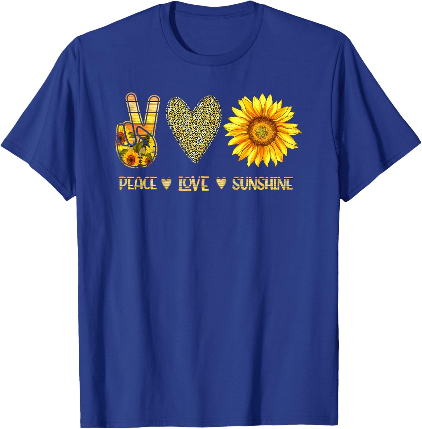Peace Love Sunshine Sunflower Hippie Cute T-Shirt - T-Shirt | Royal