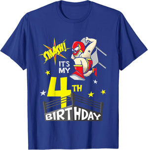 Kids Kids It's My 4th Birthday 4th Birthday Shirt Boy, Wrestling T-Shirt - T-Shirt | Royal