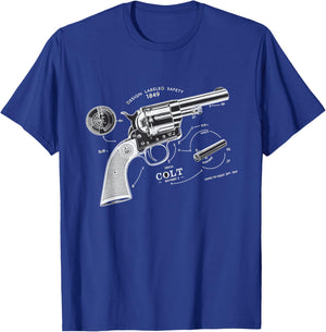 Vintage Patent Print 1839 Revolver Western Gun T-Shirt - T-Shirt | Royal