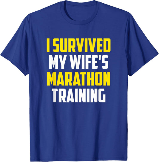 Runner Spouse Apparel - I Survived My Wife's Marathon Training - Men's Black Funny Training - Small - - Short Sleeve T-Shirt - T-Shirt | Royal