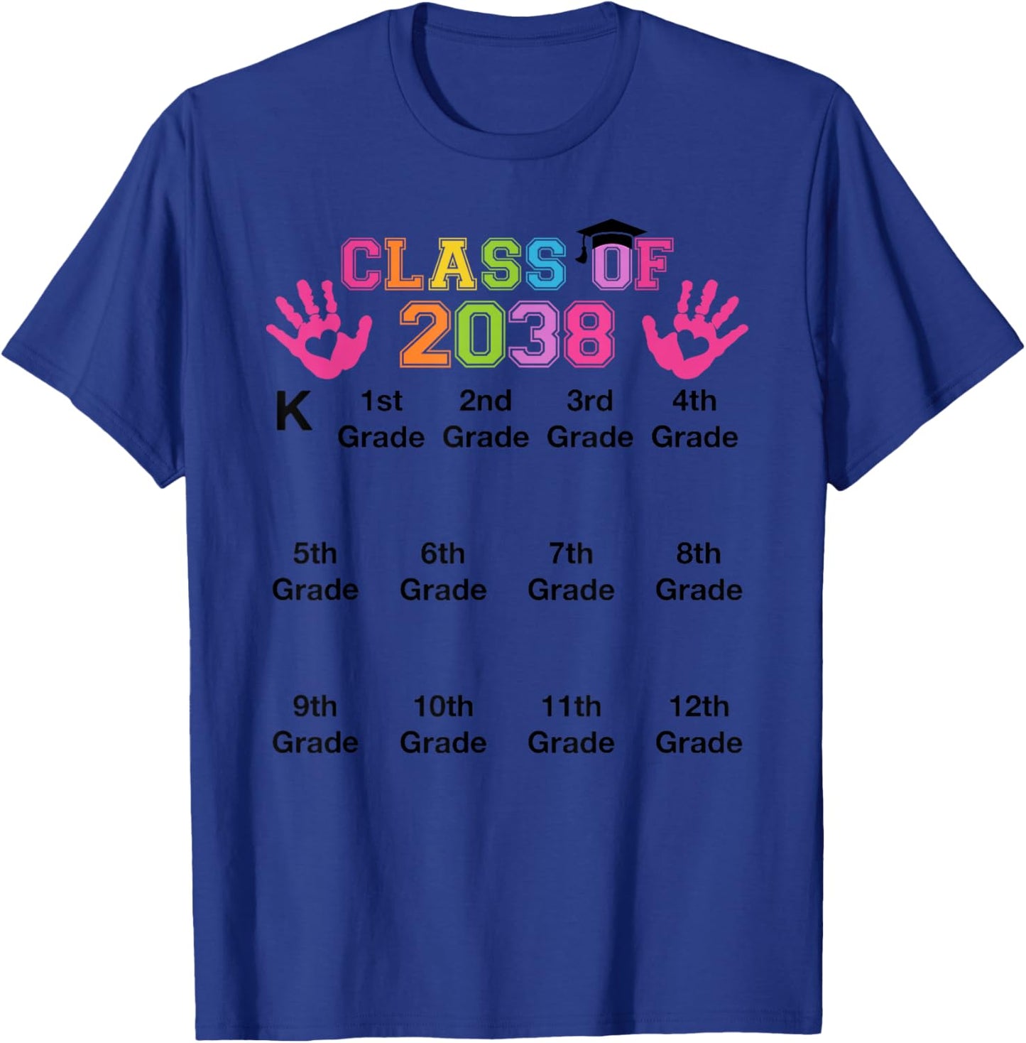 Class of 2038 Handprint Grow with Me Kindergarten to 12th T-Shirt - T-Shirt | Royal