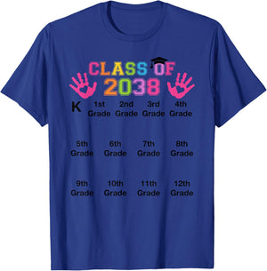 Class of 2038 Handprint Grow with Me Kindergarten to 12th T-Shirt - T-Shirt | Royal