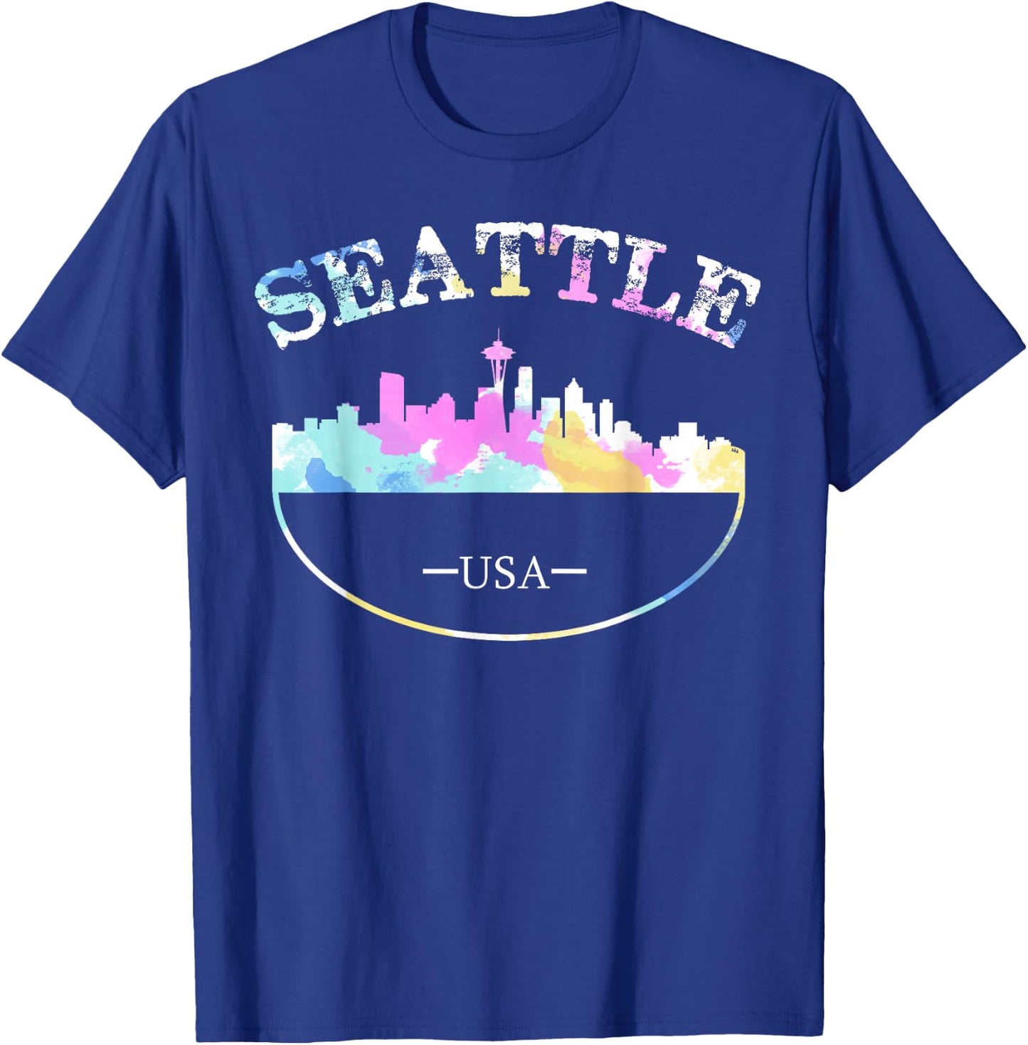 Grunge Seattle Skyline Distressed Look Design T-Shirt - T-Shirt | Royal
