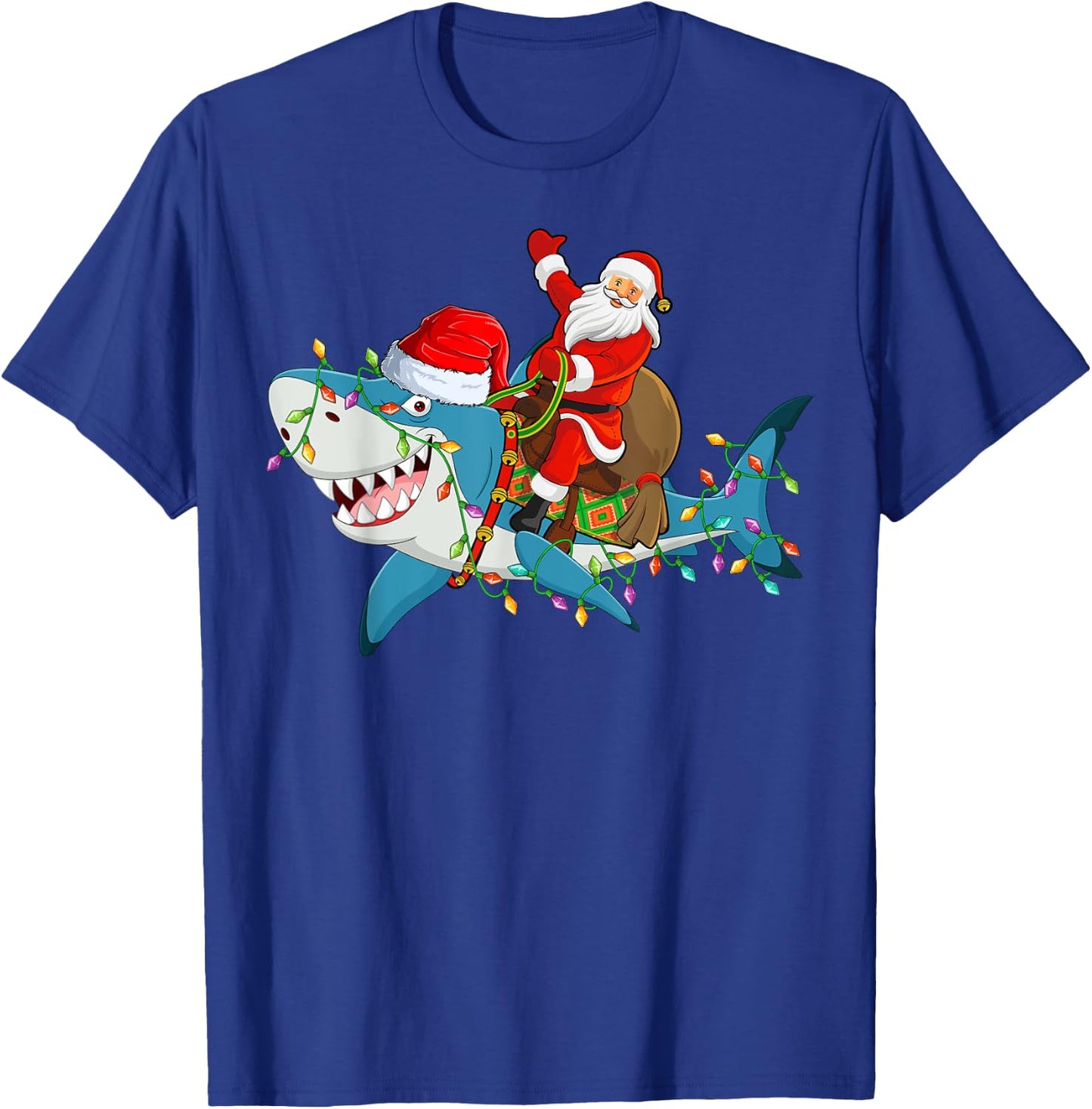 Shark Lover Xmas Lights Santa Ride Shark Christmas T-Shirt - T-Shirt | Royal