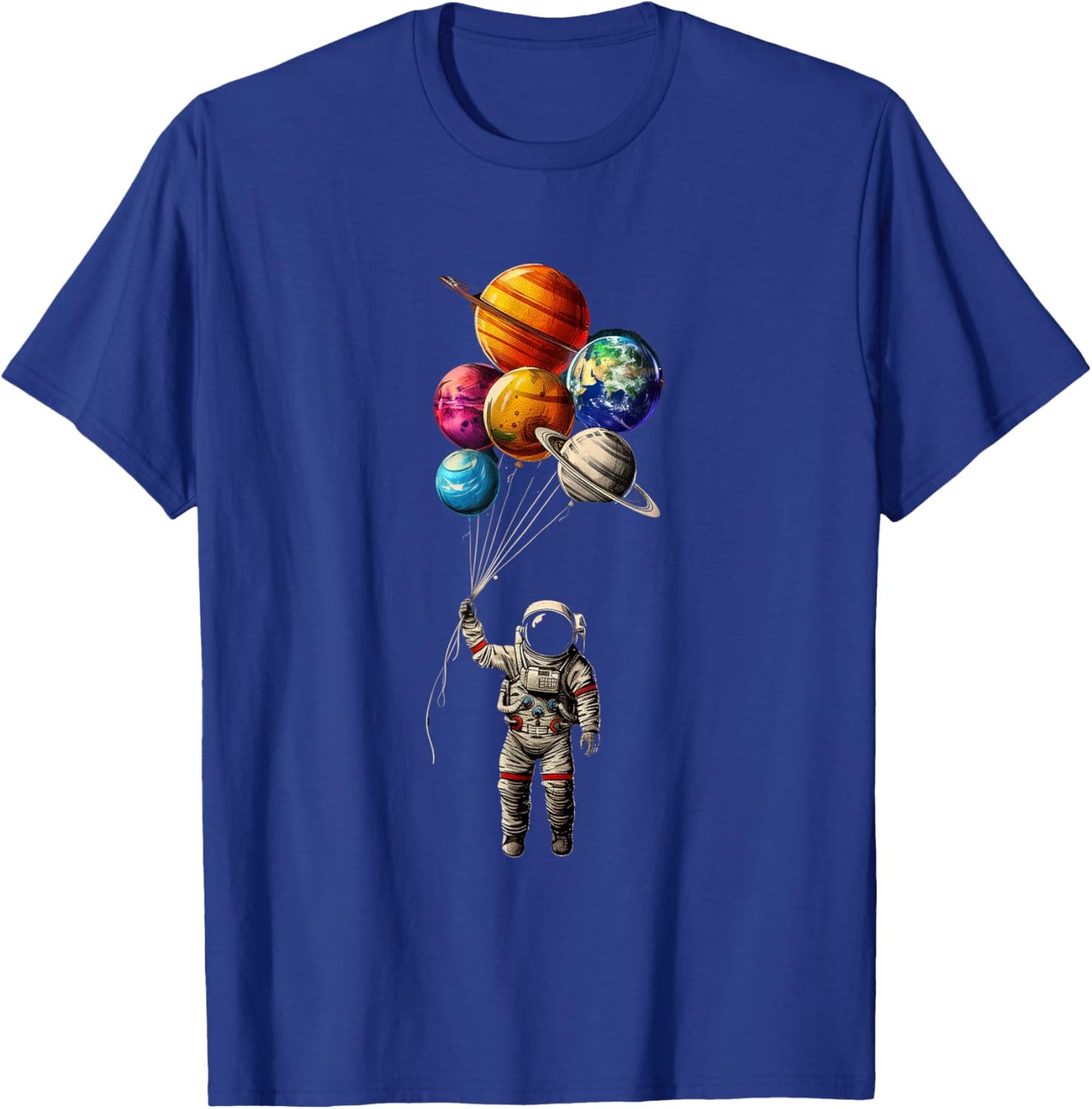 Funny Astronaut holding balloon planets T-Shirt - T-Shirt | Royal