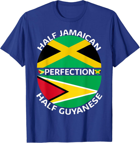 Half Jamaican Half Guyanese Jamaica Guyana Flag Men Women T-Shirt - T-Shirt | Royal