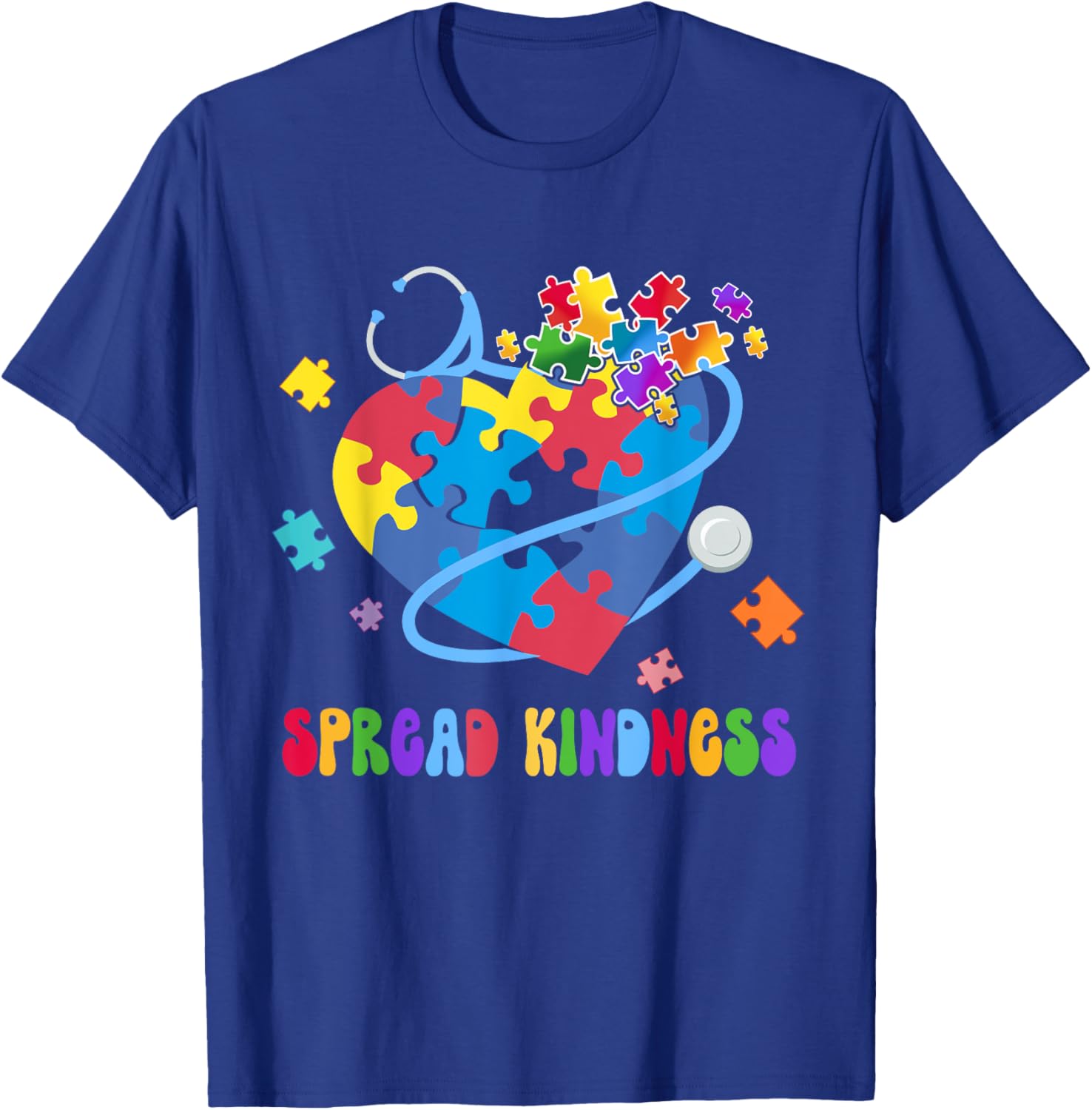 Spread Kindness Autism Awareness Stethoscope Heart Nurse T-Shirt - T-Shirt | Royal