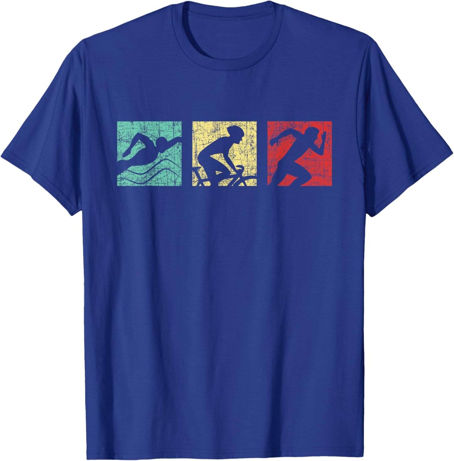 Retro Triathlon - Sports Marathoner Cycling Running Swimming T-Shirt - T-Shirt | Royal