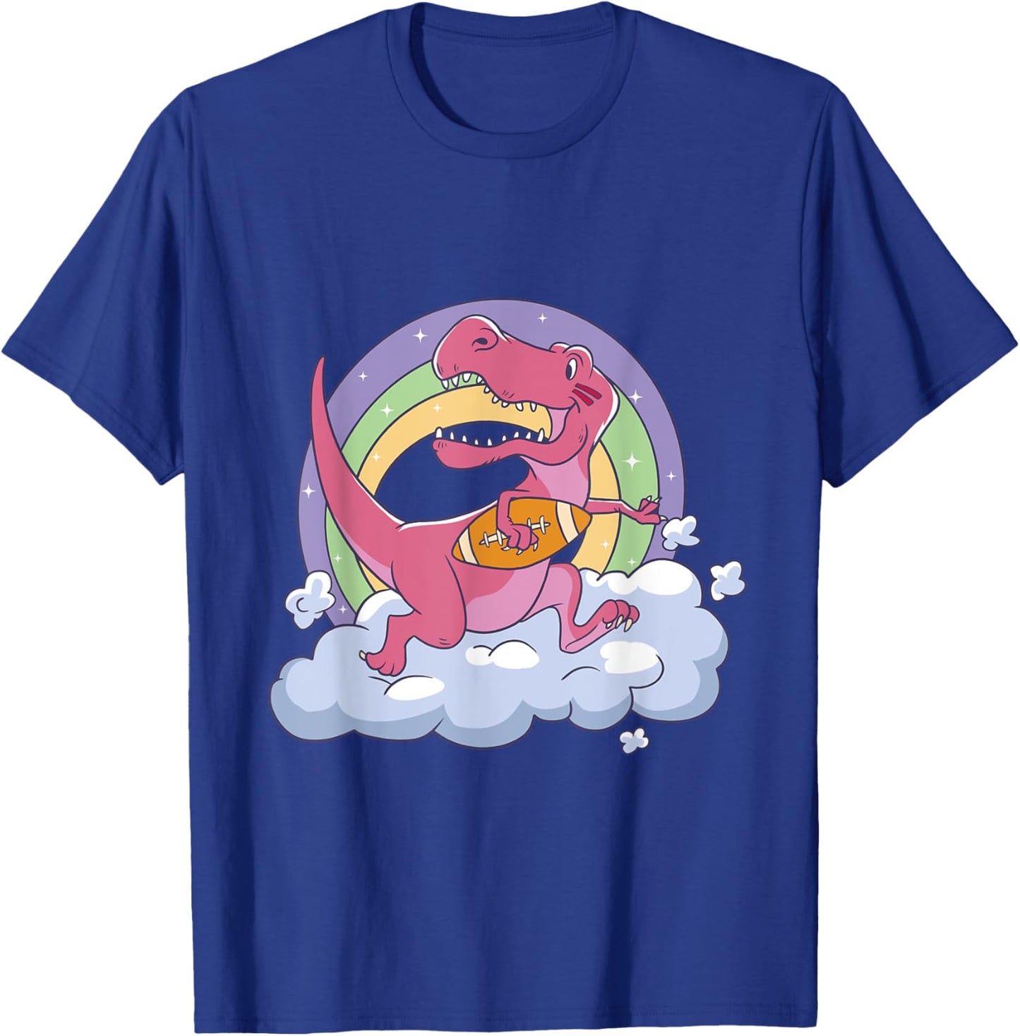 Cute T-Rex Dinosaur Playing Football Cartoon Sports Graphic T-Shirt - T-Shirt | Royal