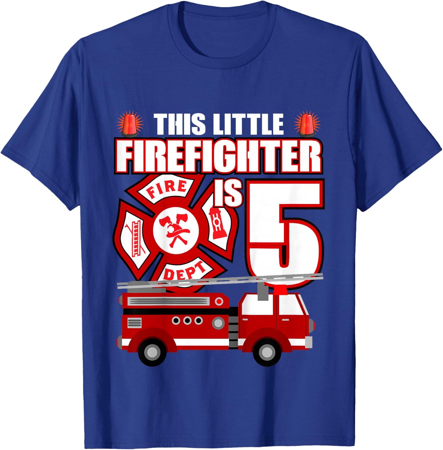 5 Year Old Firefighter Birthday Party Fire Truck 5th Gift T-Shirt - T-Shirt | Royal
