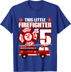 5 Year Old Firefighter Birthday Party Fire Truck 5th Gift T-Shirt - T-Shirt | Royal